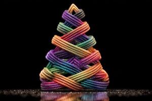 Colorful twisted ropes arranged in a pyramid shape showcasing intricate design and texture photo