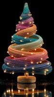 Unique decorative Christmas tree crafted from colorful twisted strings with lights shining softly photo