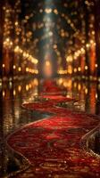 Elegant red carpet illuminated by soft lights in a festive indoor setting during the evening photo