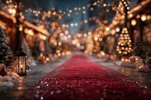 Elegant holiday walkway adorned with festive lights and decorations in a charming outdoor setting photo