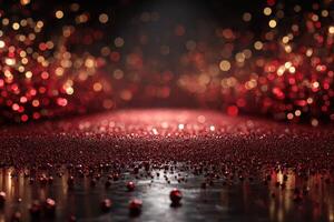 Glistening red and gold sparkles create enchanting backdrop for a festive celebration at night photo