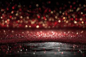 Sparkling red and gold bokeh lights create a festive atmosphere for celebrations and events in vibrant color display photo