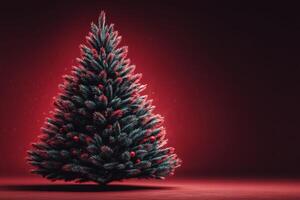 Festive Christmas tree adorned with ornaments in a warm red-lit setting during the holiday season photo