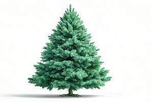 Realistic evergreen tree stands upright on a white background, showcasing its lush foliage during the holiday season photo