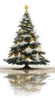 Festive Christmas tree adorned with lights and a star in winter setting photo