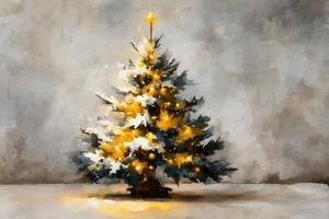 Festive Christmas tree adorned with lights and a star in a cozy indoor setting during winter photo