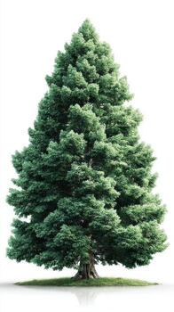 Tall green conifer tree with dense foliage showcasing symmetrical shape and vibrant colors in a natural setting photo