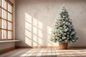 Brightly decorated Christmas tree stands in cozy room filled with natural light photo