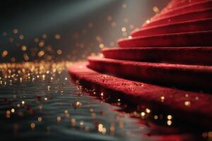 Elegant red carpet steps with golden accents creating a luxurious atmosphere during a glamorous event at night photo