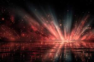 Light and color blend in a stunning display across a reflective surface at night photo