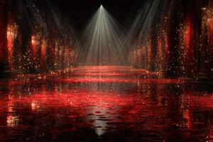 Vibrant red light reflections create a mystical atmosphere in a dark, atmospheric setting photo