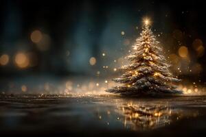 Elegant Christmas tree adorned with lights and ornaments in a serene setting during the holiday season photo