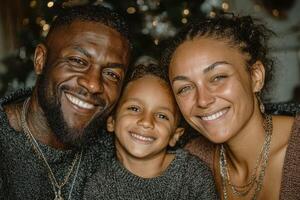 Family enjoys a joyful moment together during the holiday season in a cozy setting photo
