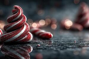 Candy cane swirls and festive decorations create a delightful holiday atmosphere during winter celebrations photo