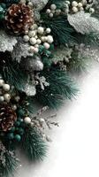 Winter holiday decoration featuring pine branches, berries, and frosted foliage in a festive arrangement photo