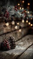 Warm holiday decoration with string lights and natural elements in a cozy setting photo
