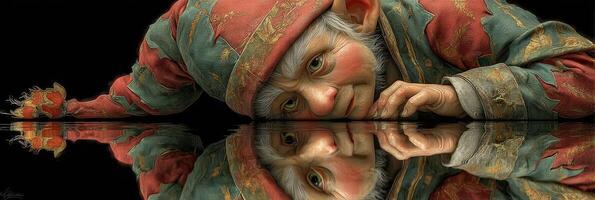 Fantasy character reflection in a mystical setting showcases intricate details and vibrant colors photo