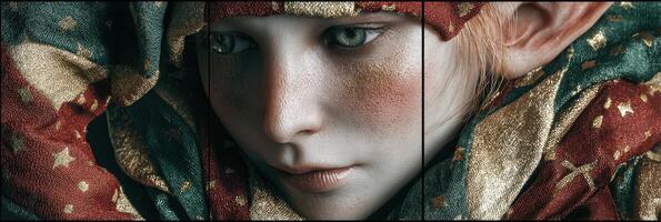 Captivating portrait of a fantasy character in intricate fabric under soft lighting photo