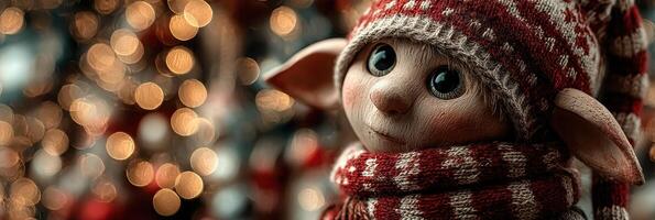 Winter elf decoration with a cozy look surrounded by festive lights in a holiday setting photo