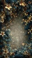 Decorated winter scene featuring glowing lights and delicate flowers in a cozy atmosphere photo