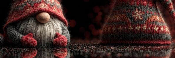 Cozy gnomes with knitted hats and mittens create a warm atmosphere during the festive season photo