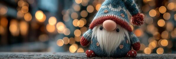 Festive gnome decoration creates a warm atmosphere in a holiday-themed setting at twilight photo