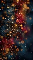 Colorful bokeh lights create a vibrant abstract background in shades of gold, red, and blue photo