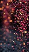 Red berries and golden sparks create a stunning visual display of color and texture in a dynamic arrangement photo