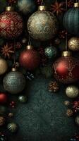 Festive holiday decorations featuring intricate ornaments and natural elements in rich colors photo