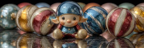 Colorful decorative ornaments surround a charming figurine during a festive celebration in a cozy setting photo