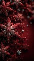 Decorative red snowflakes with glitter on a dark background create a festive atmosphere for winter celebrations photo