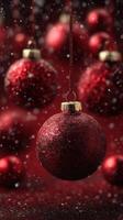 Ornaments sparkle amidst falling snowflakes during festive season celebrations in a cozy indoor setting photo