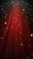 Stars illuminate the night sky with red and golden hues over a cosmic landscape filled with shimmering particles photo