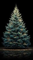 Christmas tree decorated with lights and ornaments, creating a warm atmosphere for the holiday season at night photo