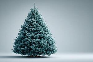 Realistic artificial Christmas tree decorated in a minimalistic style placed against a plain background photo