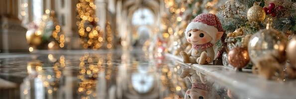 Holiday decorations featuring a cozy plush toy in a festive setting with twinkling lights photo