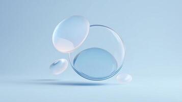 Minimal abstract background with floating translucent bubbles symbolizing hydration, purity, and skincare, perfect for cosmetic or beauty product presentations and clean branding visuals. photo