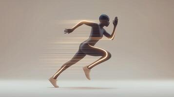 Futuristic female athlete in dynamic motion with glowing lines and speed effect. Concept of performance, technology, energy, sport and innovation in modern digital style. photo