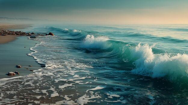 A beach with waves crashing on the shore photo
