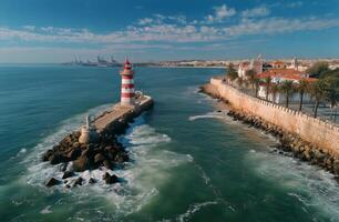 Aerial view of the lighthouse in algarve, portugal photo