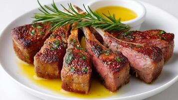 Grilled lamb chops with rosemary and mustard photo