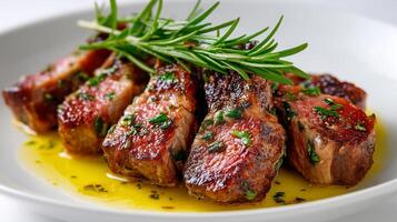 Grilled lamb chops with rosemary sprigs photo