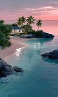 A beach house on the shore of a tropical island photo