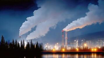 A factory with smoke coming out of the chimneys photo
