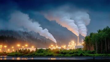 A factory with smoke coming out of it photo