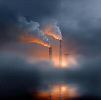 Fog and smoke from a factory chimney photo