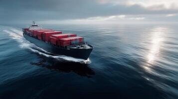 A cargo ship traveling through the ocean photo