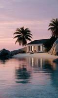 A house on the beach with palm trees photo