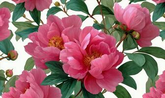 A seamless pattern with pink peonies on a white background photo