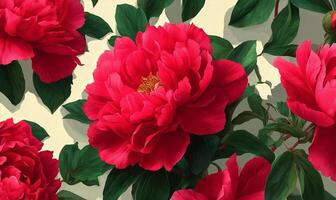 A beautiful pattern of red flowers on a white background photo